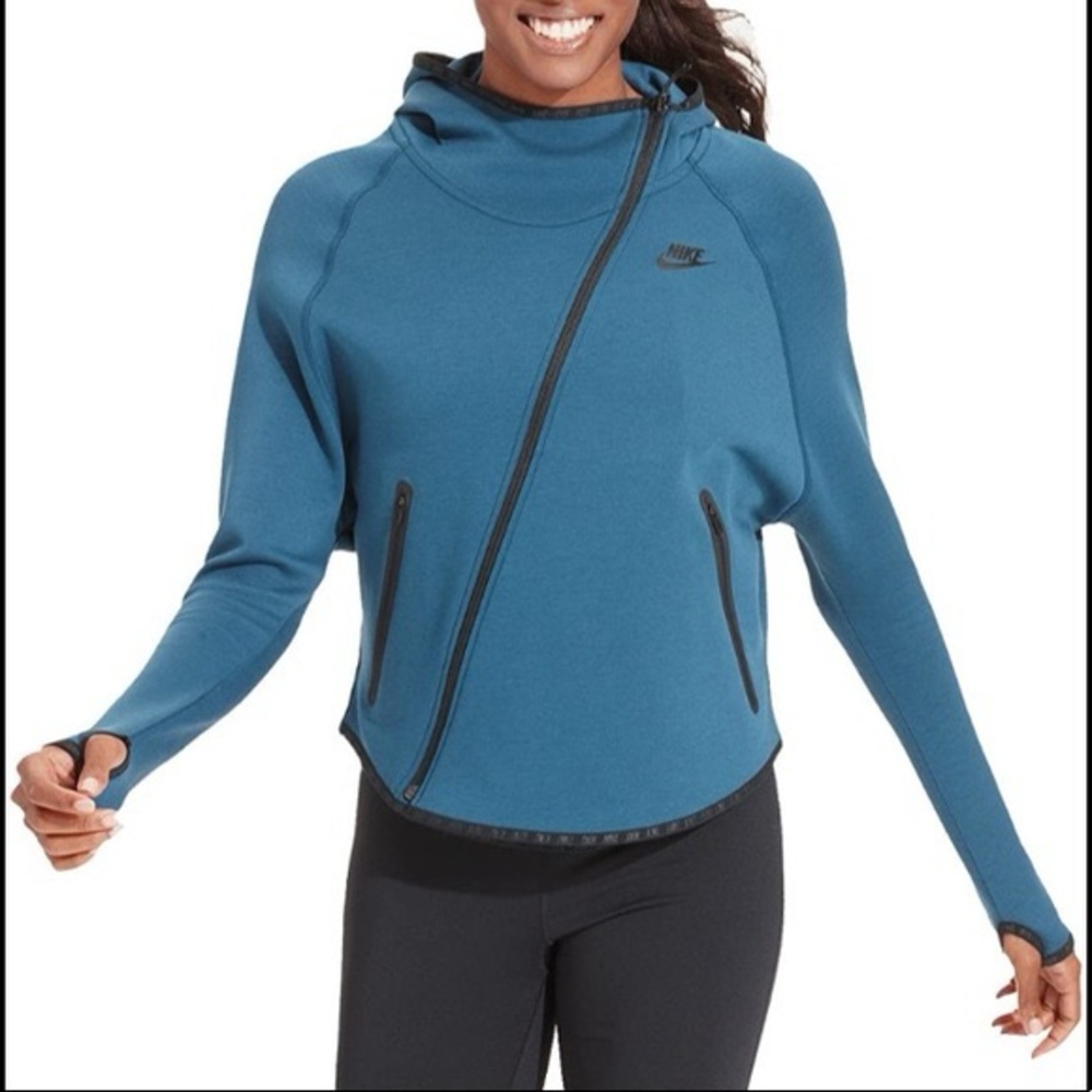 Nike Hoodie Tech Fleece Butterfly Zip Up Thumbhole Long Sleeve Sweater Teal S